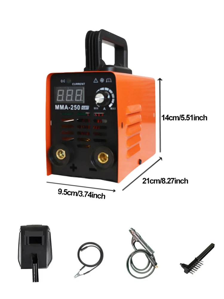 Máquina de soldadura portátil de MMA-250, soldador eléctrico de arco inversor, máquina de soldadura compacta ajustable de corriente con caja de almacenamiento de herramientas