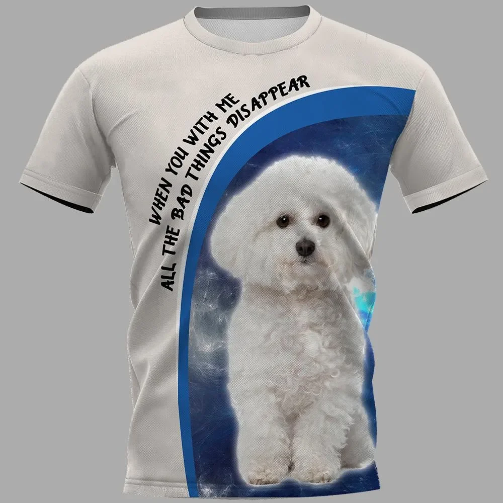 HX Bichon Frise T-shirts Bad Things Disappear T-Shirt Animals Pets Dog 3D Printed Pullovers Tops Men Clothing Dropshipping