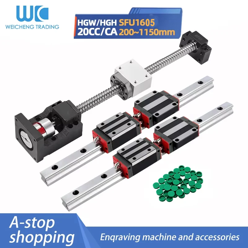 16mm BallScrew SFU1605 Ball Screw-200mm to 1150mm+HGR20 Linear Rail+HGH20CA/HGW20CC+BF12+HM12-57+DSG16H+Coupler for CNC Parts