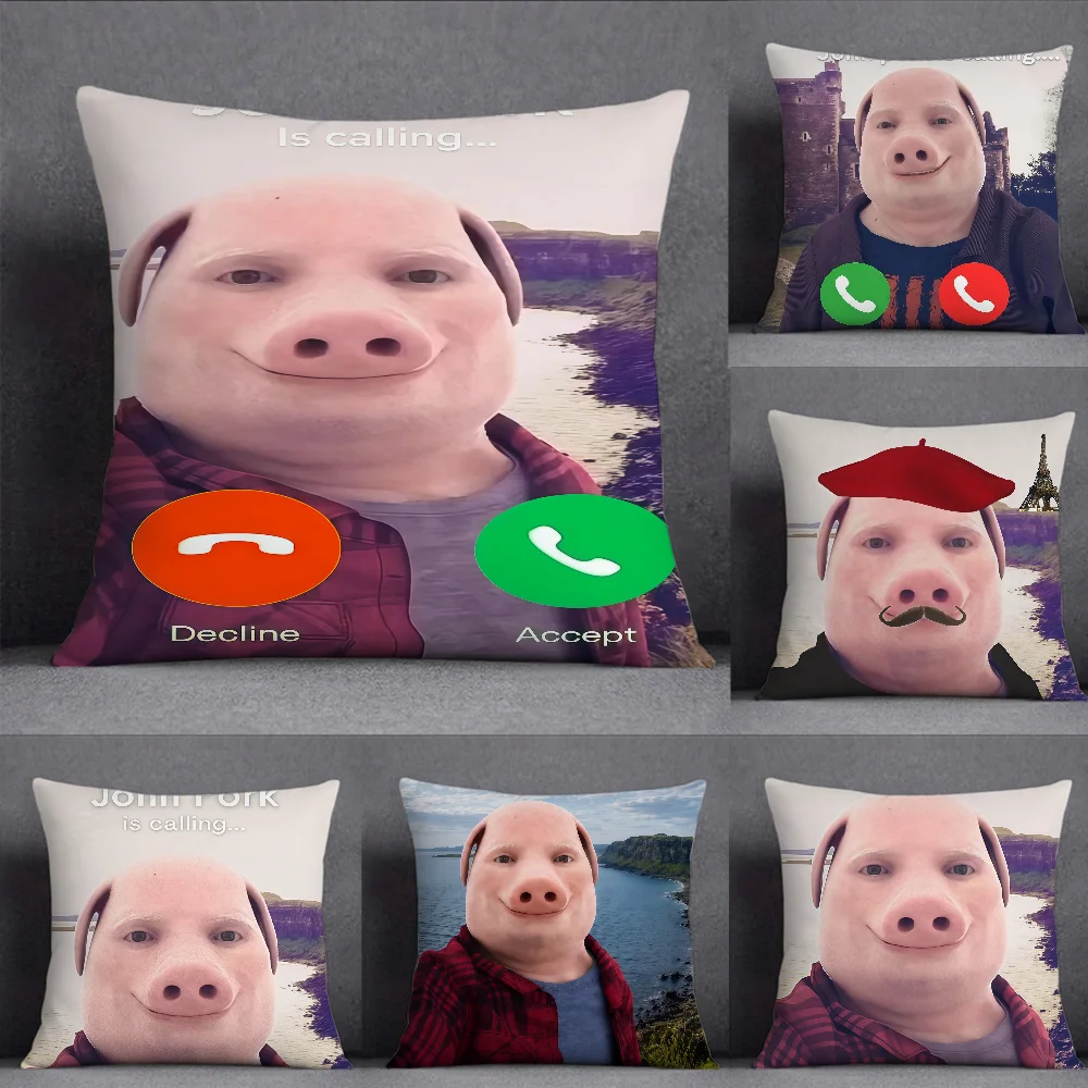 John Pork Is Calling cushion cover Square Double-Sided Printing Sofa Cushion Cover Pillowcase Bedroom Bedside