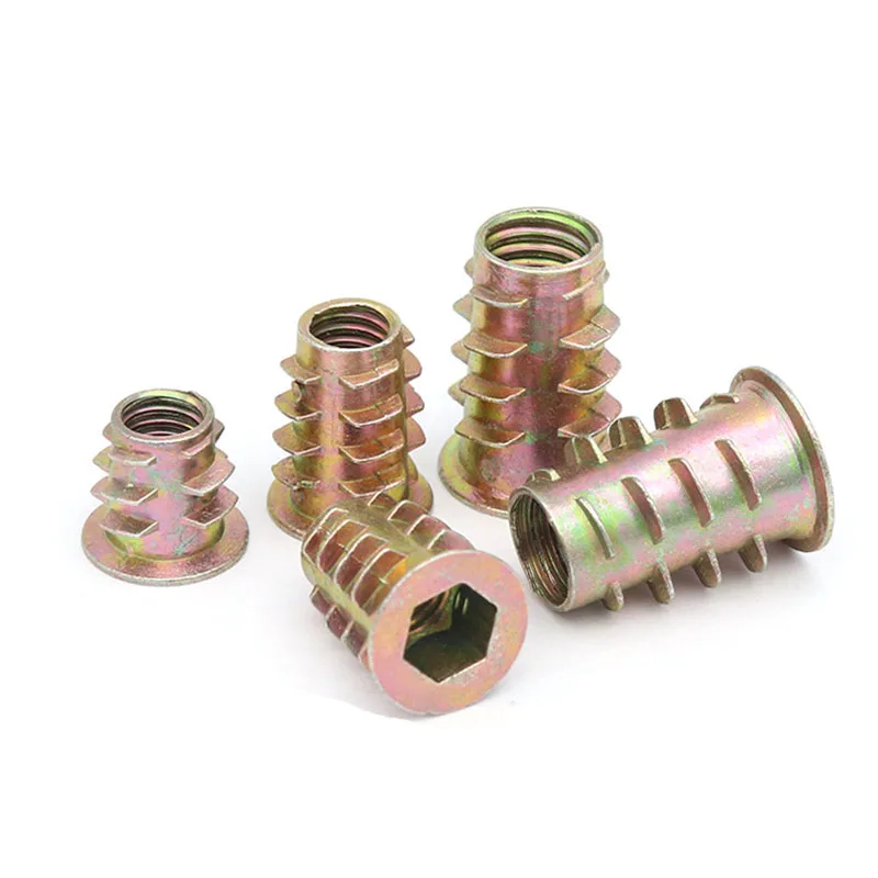 10-50PCS M4 M5 M6 M8 M10 Zinc Alloy Thread For Wood Insert Nut Flanged Hex Drive Head Furniture Nuts M4 M5 M6 M8 M10