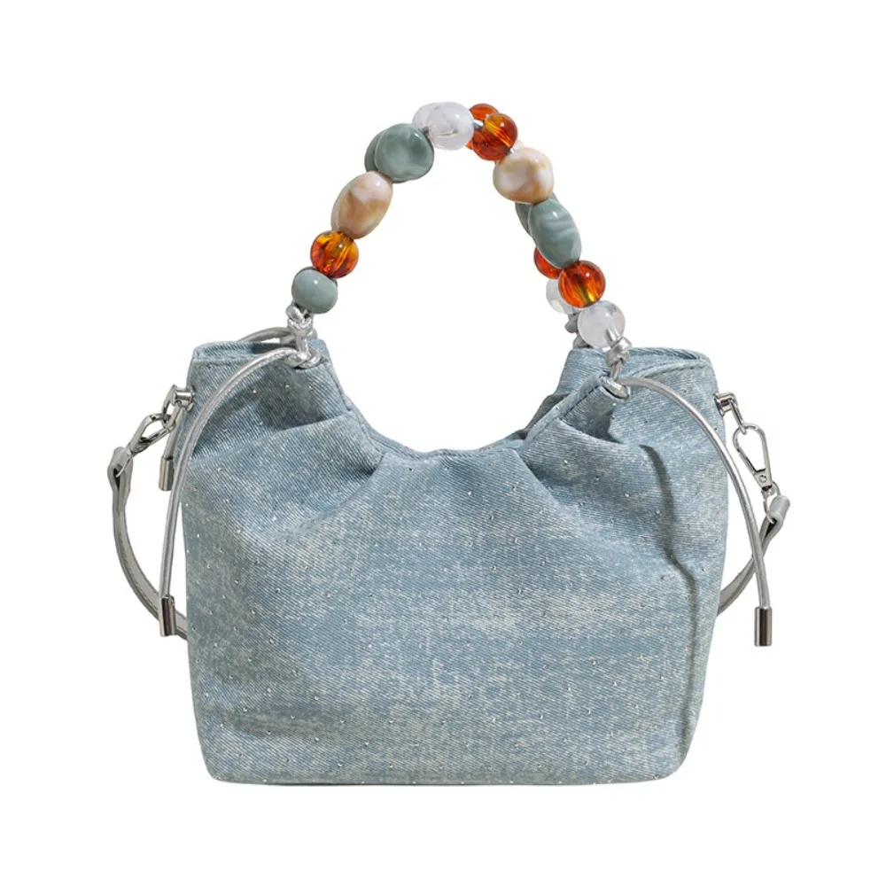 

Tote Bag Beading Handle Shoulder Bag Crossbody Bag Letter Printing Silver PU Bag Messenger Bags Korean Style