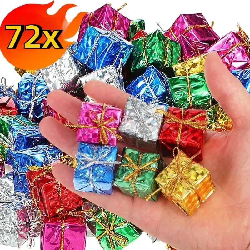 6-72PCS Mini Gift Boxes Xmas Tree Hanging Pendants Colorful Square Foam Box Ornaments Christmas New Year Party Decors Wholesale