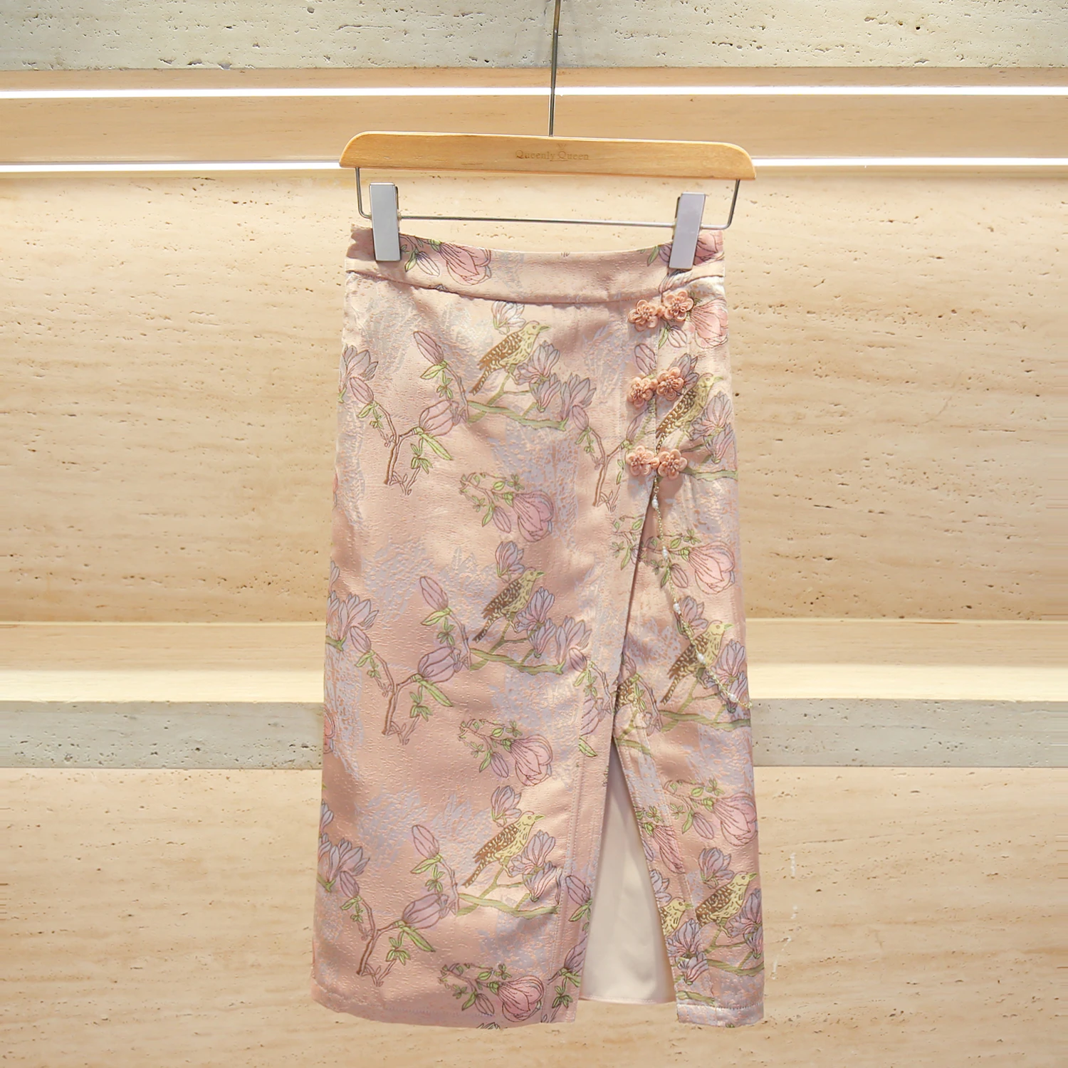 

High Waist Slit Midi Skirt Women's New Chinese Sle National Trend Embroidered High Waist A-Line Skirt Spring Faion