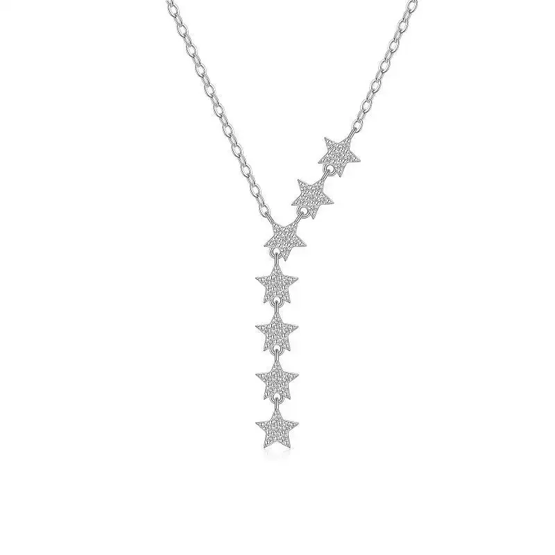 

V-образное ожерелье с подвеской в форме звезды и муассанита, стерлинговое серебро 925 пробы, ювелирные изделия, блестящие ожерелья с бриллиантами Mosan, Pass Tester Gra