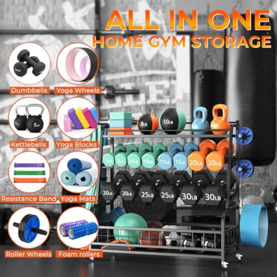 ชั้นวางดัมเบล XL แบบ 4 ชั้น ปรับระดับได้ สำหรับเก็บดัมเบล ชั้นวางอุปกรณ์ออกกำลังกายที่บ้าน สำหรับเก็บเคตเทิลเบลล์ ลูกบอลโยคะ และเสื่อโยคะ