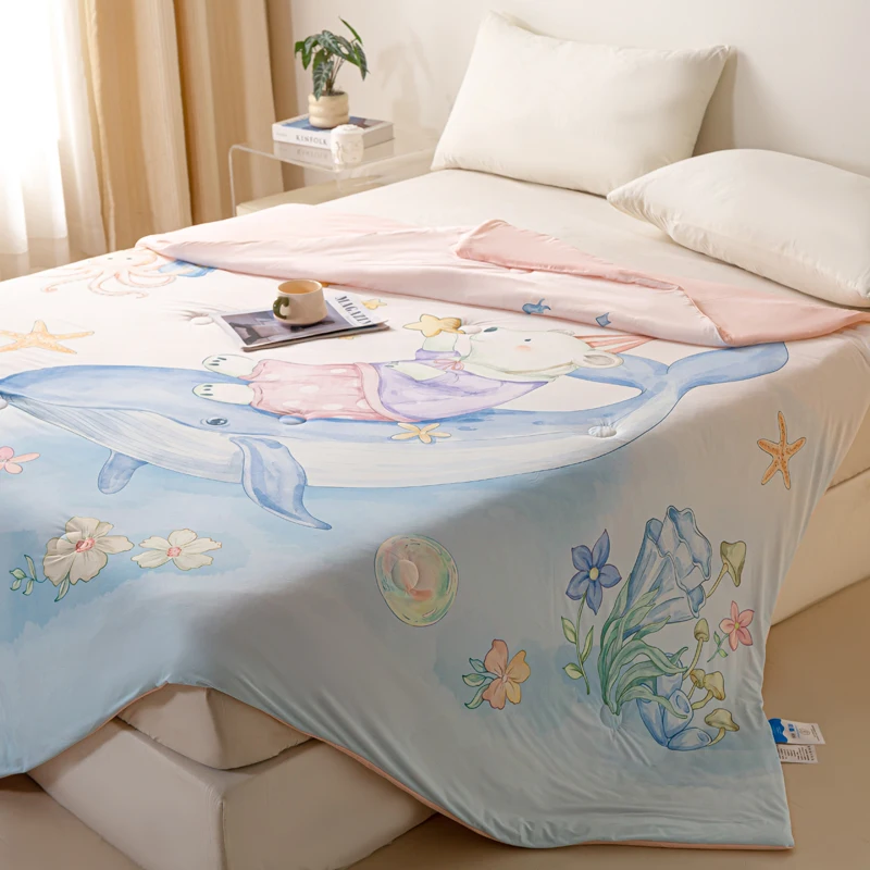 Edredón de verano con estampado digital y efecto refrescante, ropa de cama individual/Queen, colcha acolchada, edredón para aire acondicionado, agradable para la piel, 여름이불