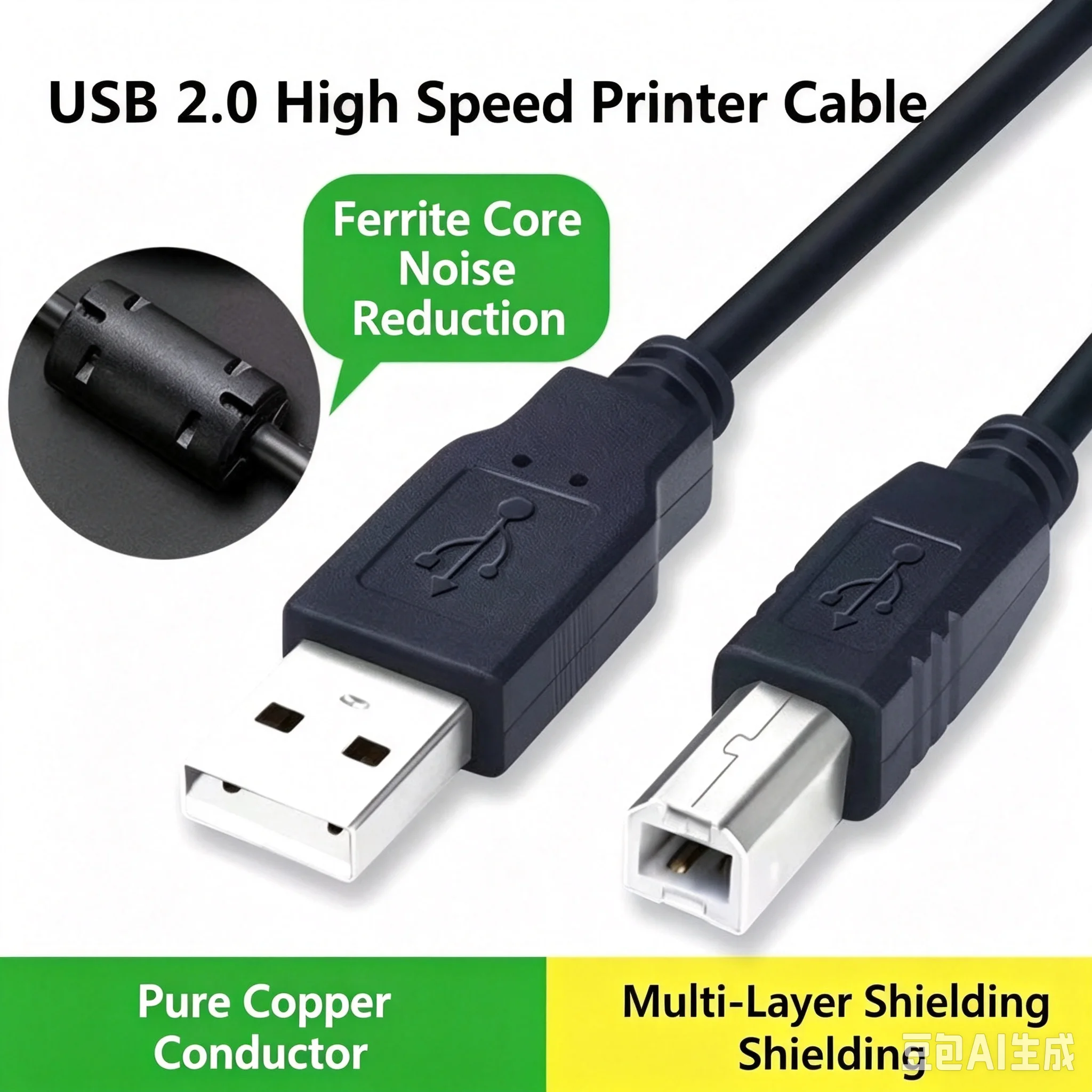 USB 2.0 Printer Cable A to B High Speed Type A Male to B Male Data Cord for Scanner Printer HP Canon Epson Brother PVC Jacket