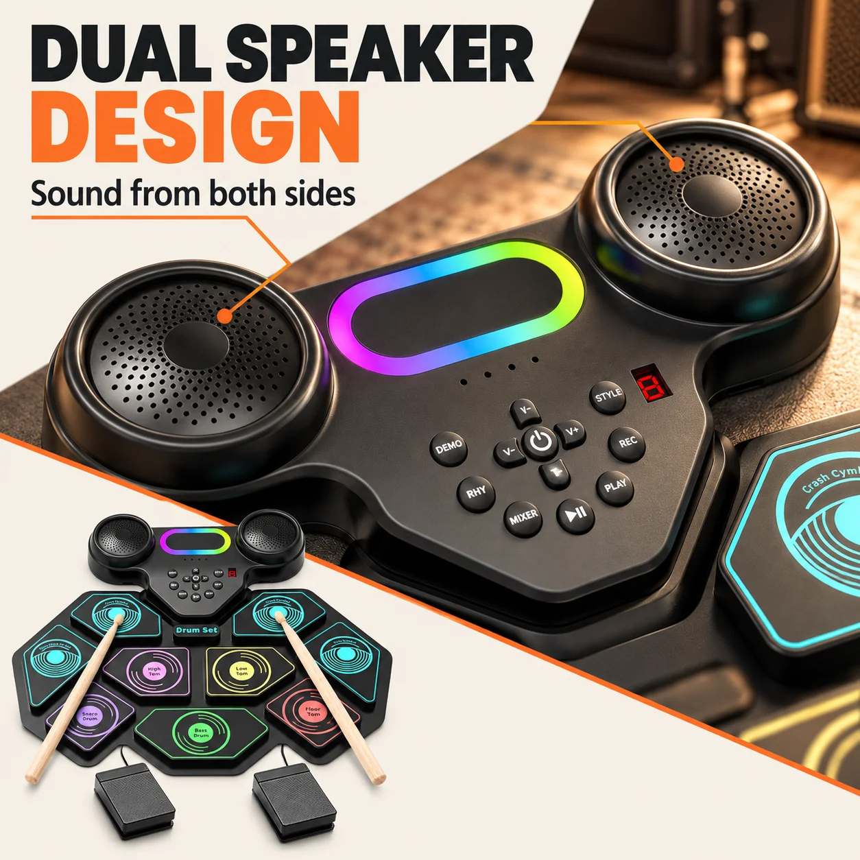 9 Pads Portable Electronic Dru - đánh giá và giá Electronic Drum Set Roll Up