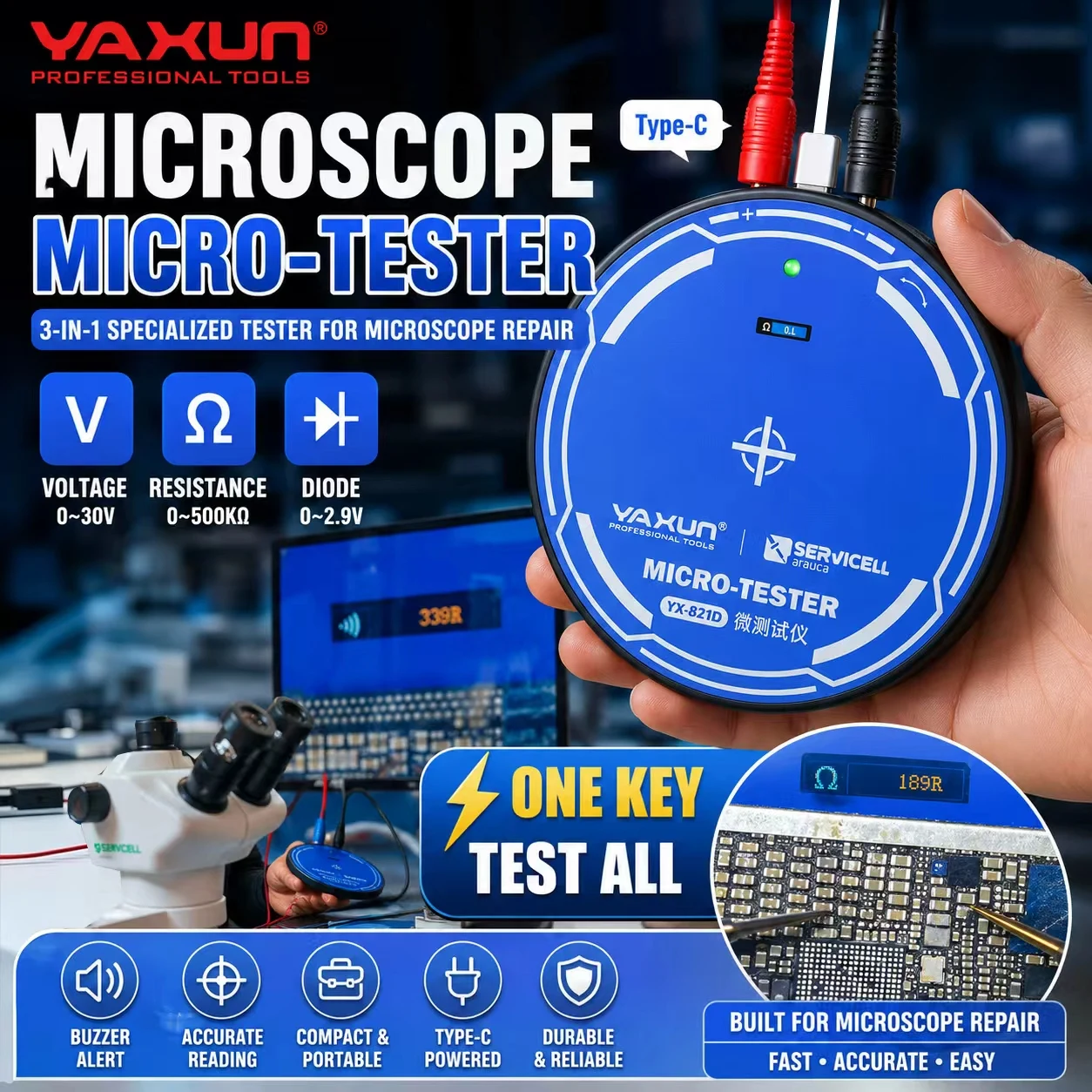 YAXUN Microscope Special Micro-Tester Small Portable DC Voltage Resistor Diode Continuity Meter for Microscope Phone PCB Repair