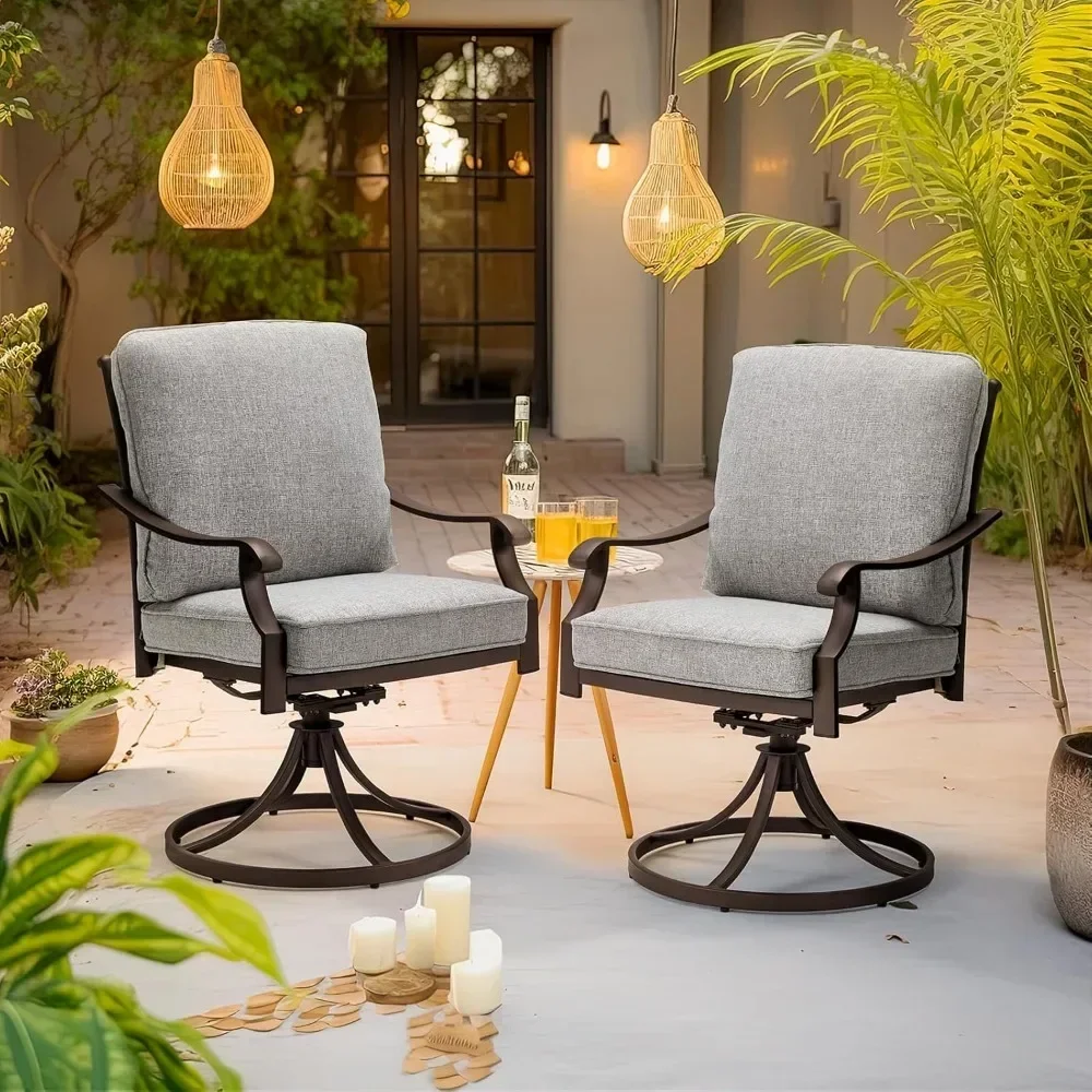 Patio Swivel Chair,Set Of 2,with Thickened Cushions,Gentle Rocker For Outside