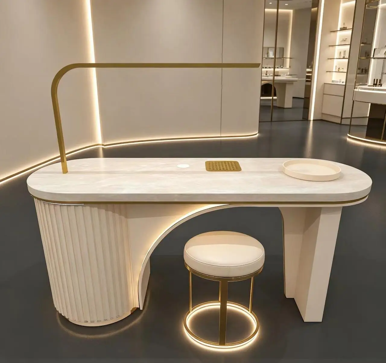 Luxury White Nail Desk LED Light & Dust Collector Beauty Salon Furniture Salon Manicure Desk Professional Nail Salon