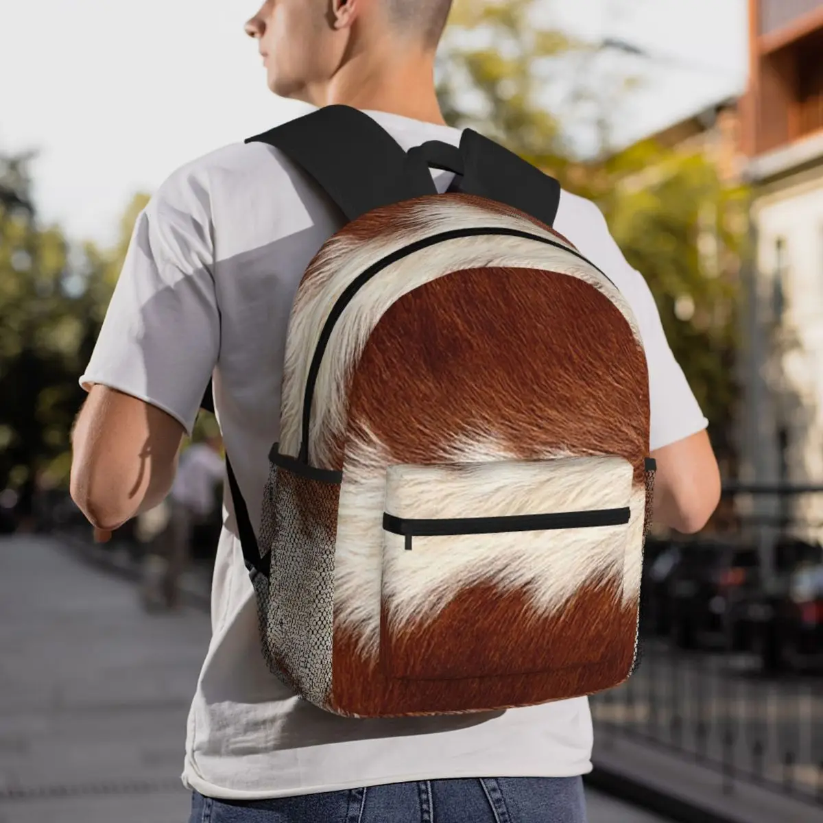Stylish Cow Fur Cowhide Texture Cow Skin Print Pattern Backpack Student BookBag Children School Bag Laptop Shoulder Bags