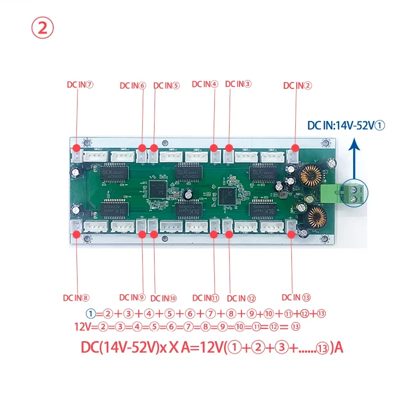 12 port switch module, total voltage 14V-56V, 12 port DC shunt voltage 12V, switch module shunt