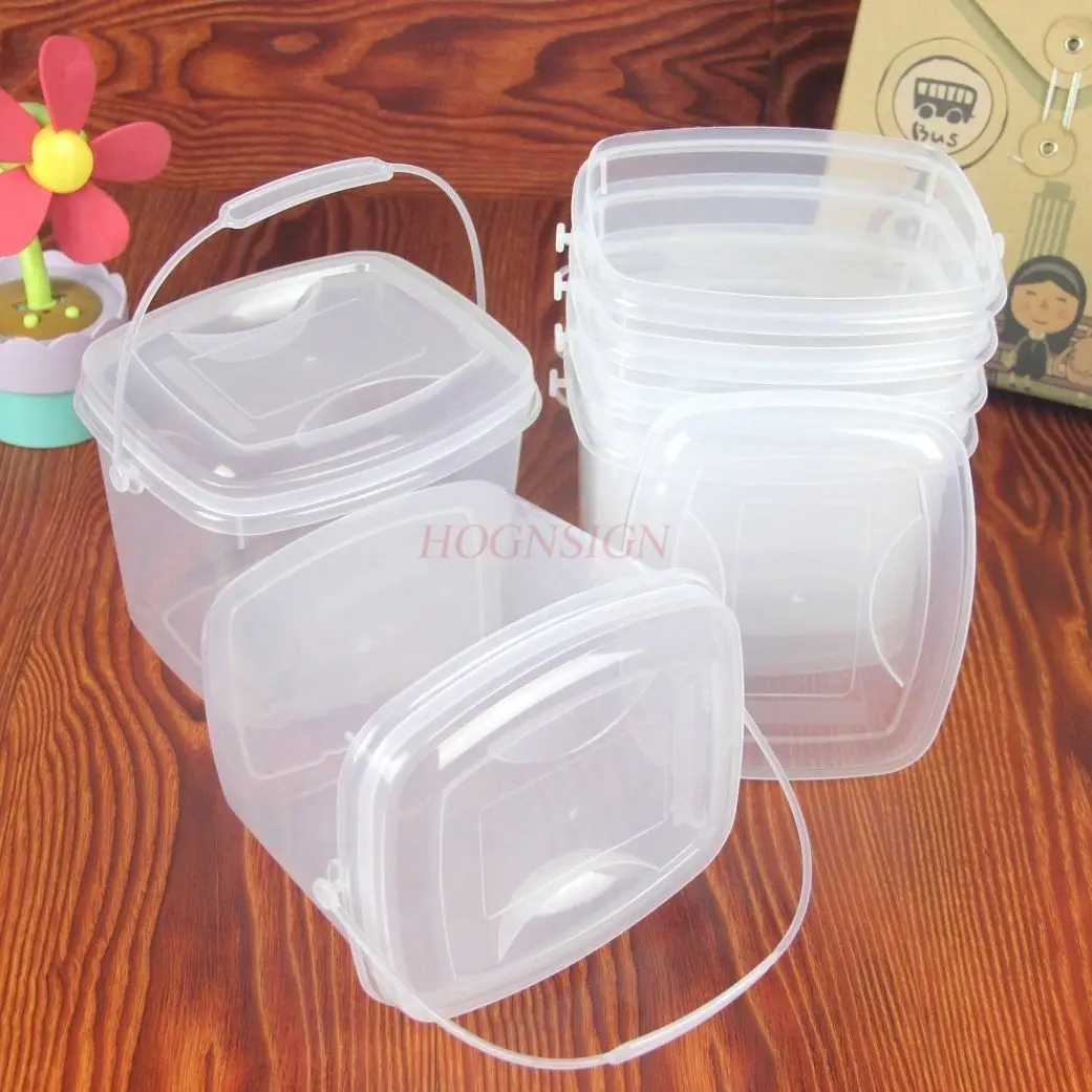 1pcs Transparent square small bucket, plastic small bucket, brush bucket, art bucket, pen washing bucket with lid