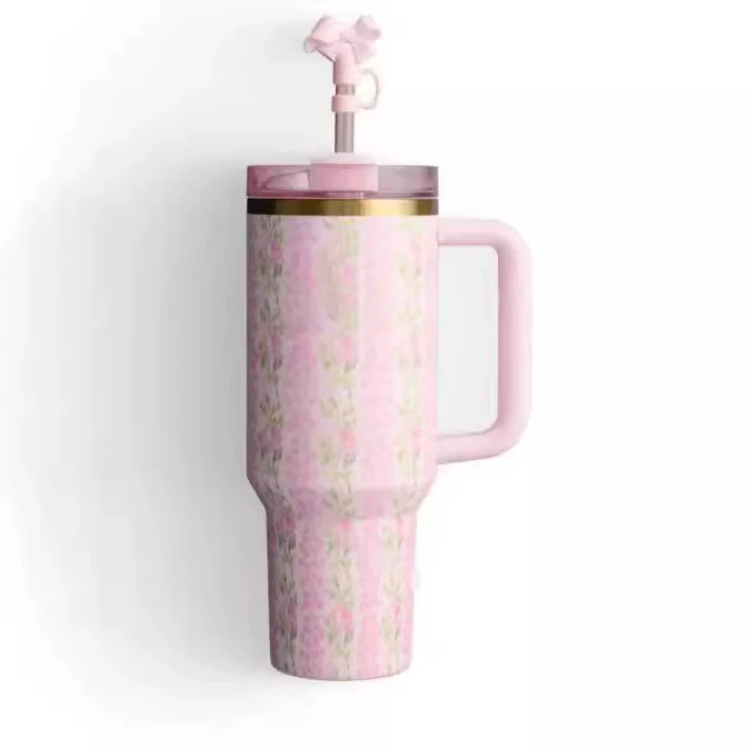 40oz Large Capacity Fresh Flower Pattern Car Cup Ice King 304 Stainless Steel Cool and Fashionable Insulated Cup Gifts