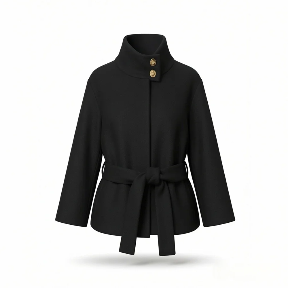 

2026 new women's clothing French style small fragrance high neck long sleeved with belt short coat jacket
