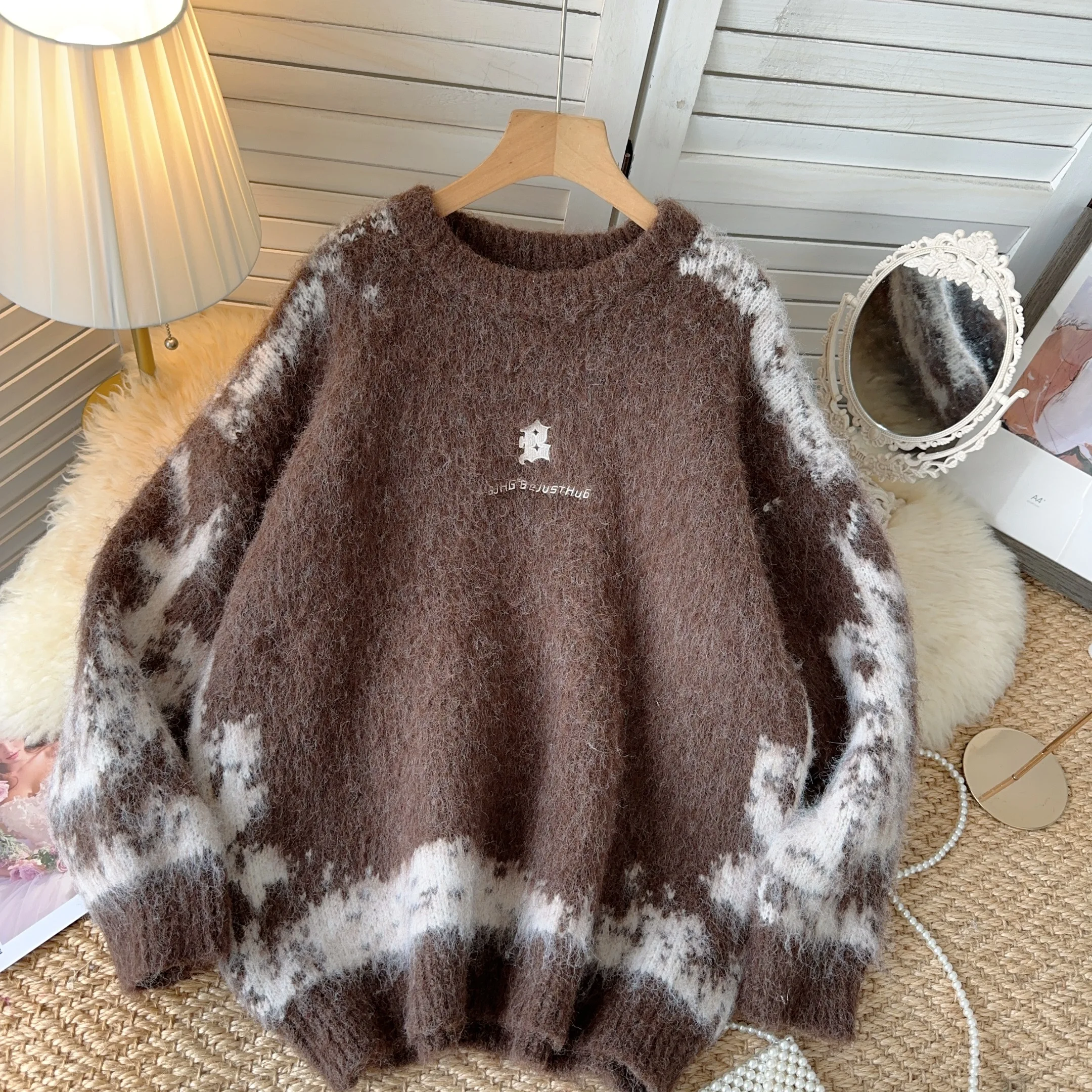 Vintage Knit o-collo Sexy manica lunga Casual Patchwork Basics moda coreana High Street Office Lady sciolto autunno inverno Top