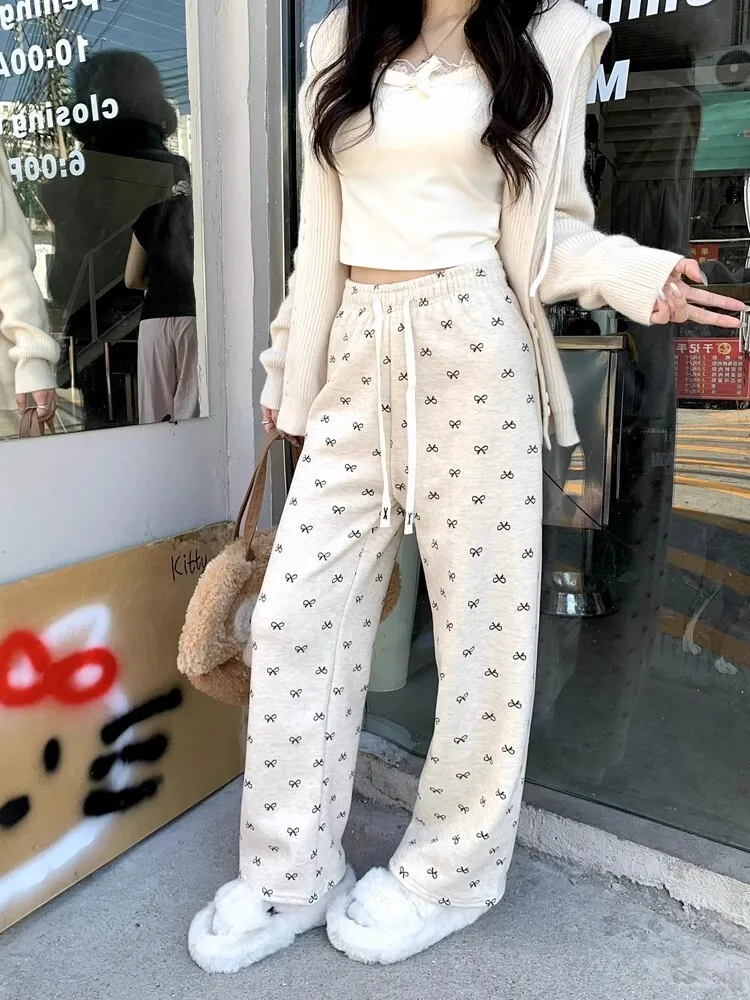 

Print Korean Version Casual Pants Women's Winter New Versatile Wide Leg Pants Y2k Girl Fashion Straight Pants