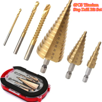 6PCS Titanium Step Drill Bit Set - 4-32mm Multi-Size Hole Saw for Wood/Metal, High-Speed Milling Cutter for DIY & Pro