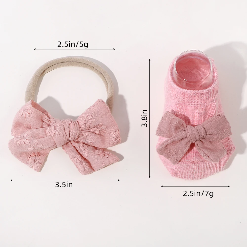 1 pair of baby socks hair band set cute bows short socks nylon elastic headband for 0-2Y newborn babe girl delicate gift set