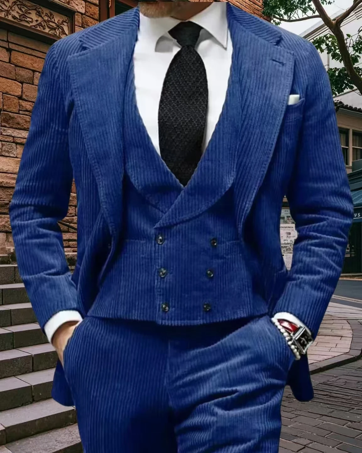 

Вельветовый мужской теплый бархатный костюм, комплект из 3 предметов, мужская одежда, идеально подходит для сезона