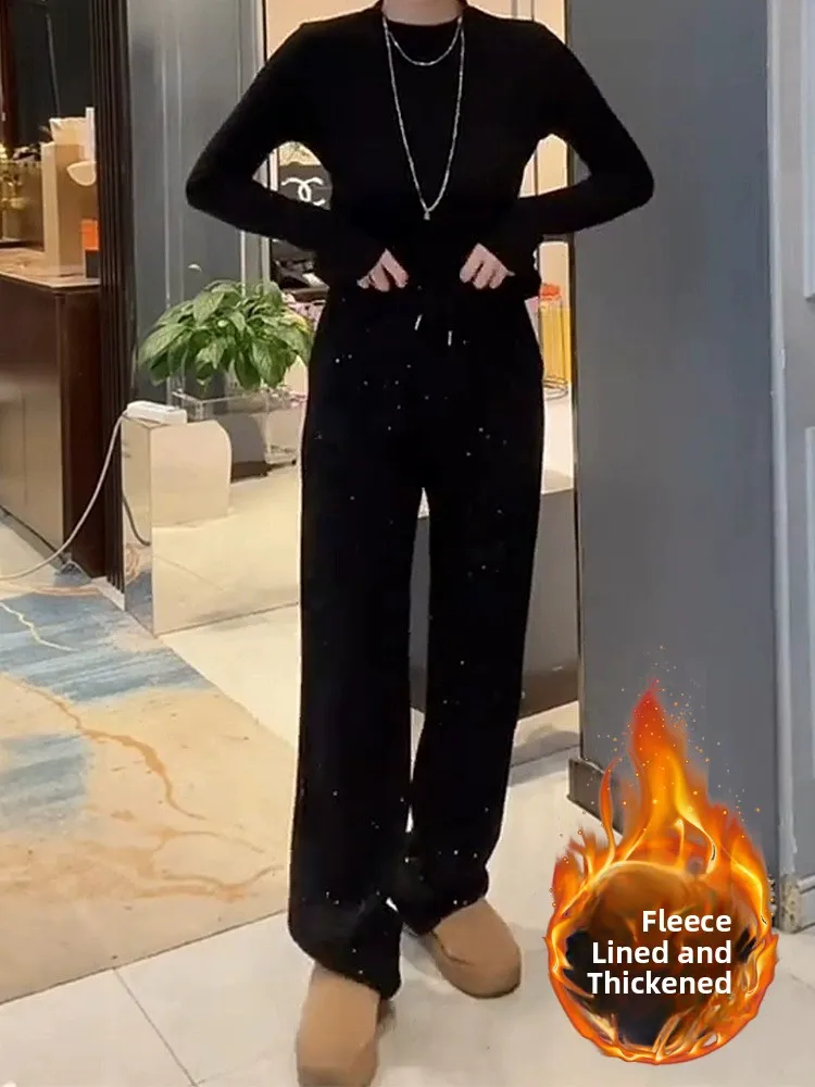 

Женские повседневные брюки Thiened Fce прямого кроя, осенне-зимняя новинка, корейская версия, большие размеры, свободные широкие длинные брюки