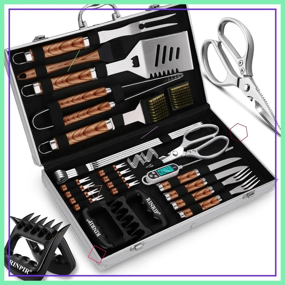 

35-Piece Stainless Steel BBQ Grill Tool Set with Aluminum Case - Perfect Gift for Men, Dad, Father's Day