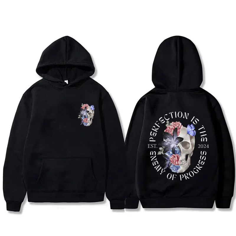 Perfection Is The Enemy of Progress Gym Pump Hoodie Men Women's Funny Skull Pullover Male Casual Oversized Hooded Sweatshirt