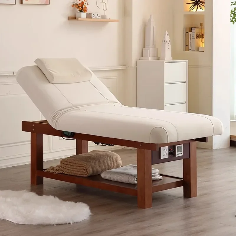 Electric lifting solid wood beauty bed, special latex massage massage bed for beauty salons, full body spa ear treatment