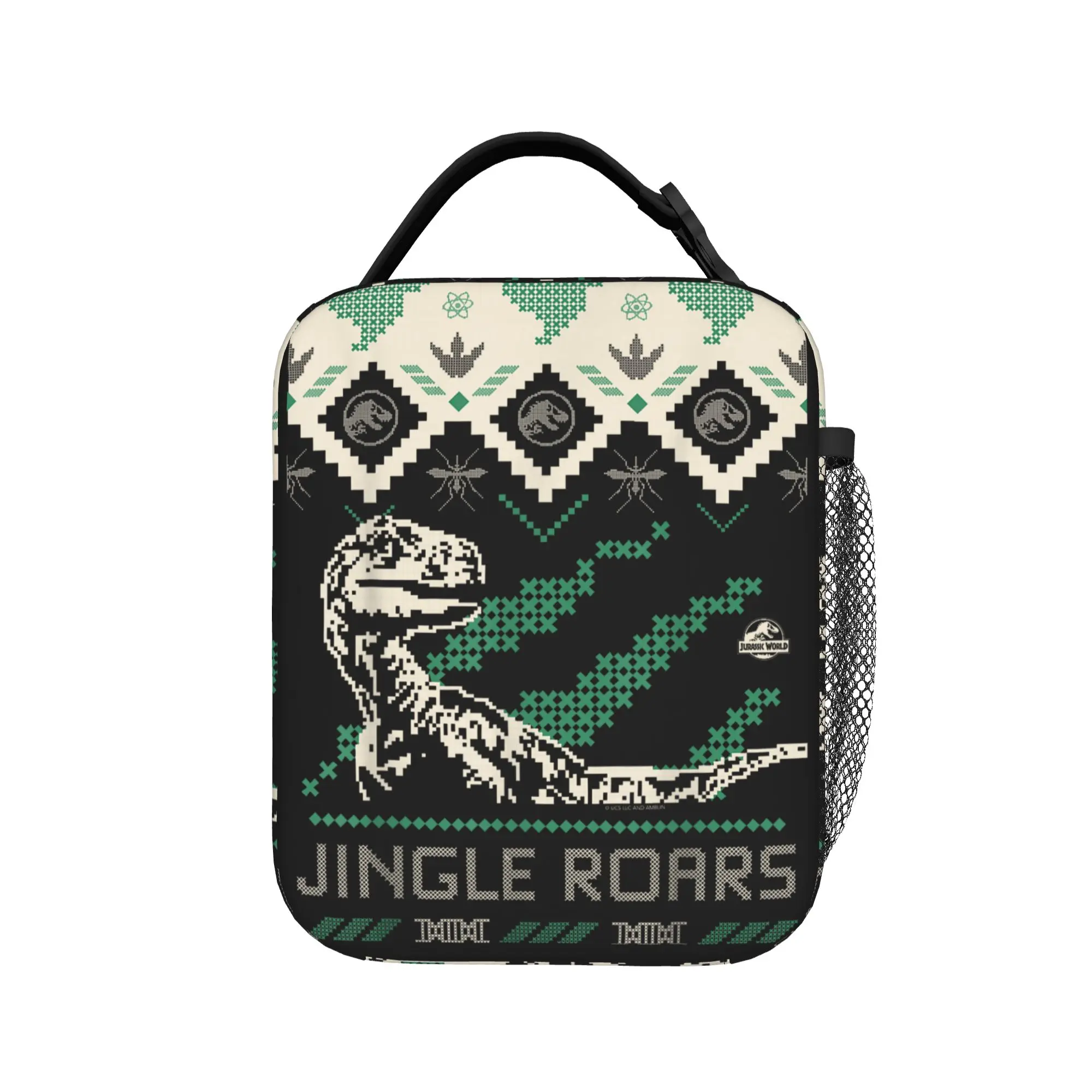 

Сумка для обеда с принтом Velociraptor Jingle Roars из фильма «Мир Юрского периода» для женщин, забавная сумка-холодильник для пикника на открытом воздухе, термосумка для обеда