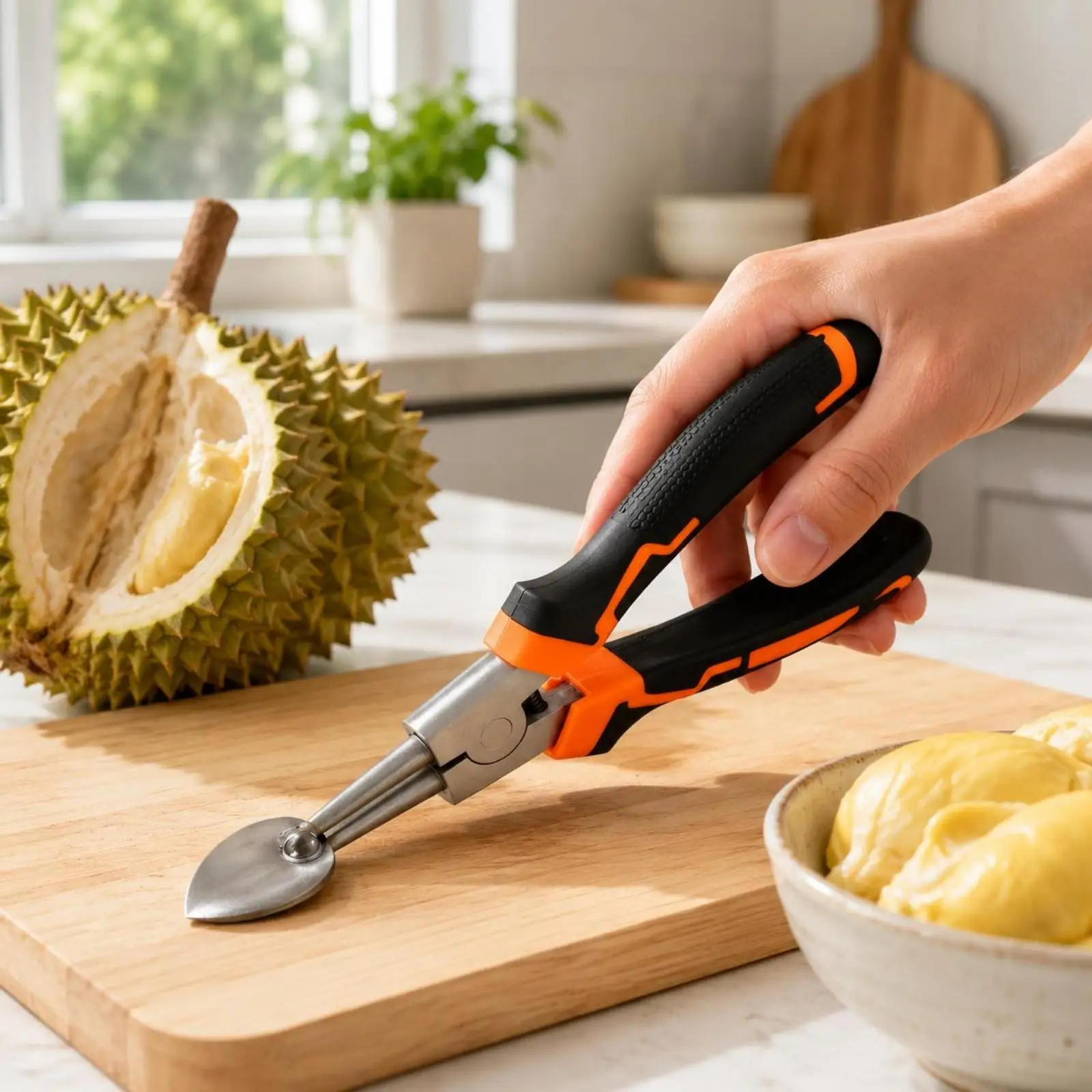 Textured Handle Industrial Implement Durian Opener Stainless Steel Cutting Tool for Home Fruit Tasks