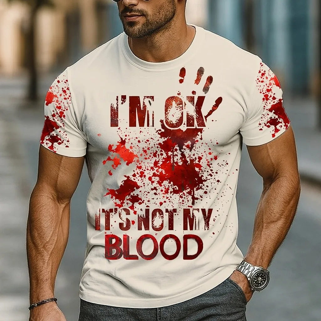 

Halloween Men's Blood stains Short Sleeve T shirt 3D Printed Crew Neck Shirt Exaggerated Designer Horror Party Casual Clothing