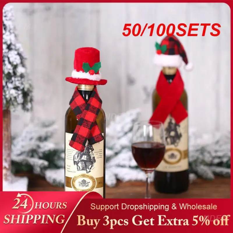 

50/100SETS Christmas Wine Bottle Decoration Christmas Champagne Bottle Hat Scarf Creative Household Items Christmas Dinner Table