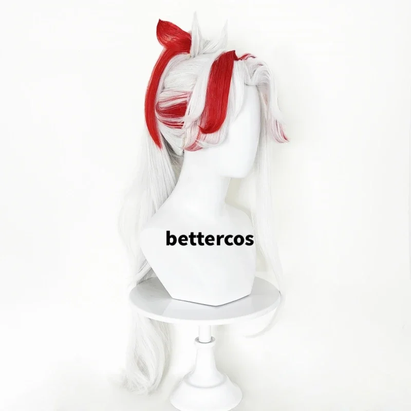 شعر مستعار LOL Heartsteel Yone تأثيري ، رمادي ، أبيض ، مقطع ذيل حصان أحمر ، مقاوم للحرارة ، شعر مستعار أنيمي اصطناعي ، قبعة