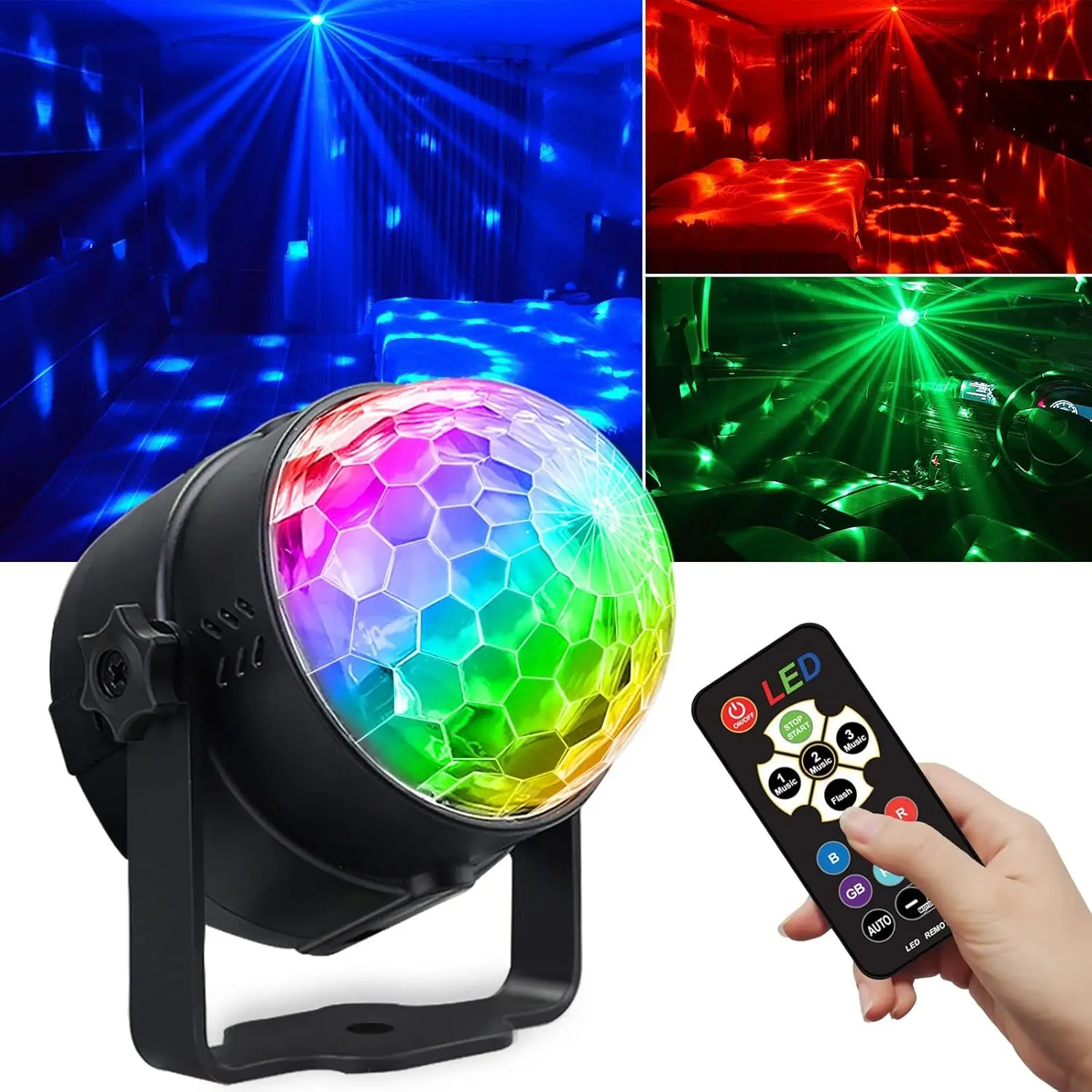 Sound Activated Party Lights,DJ Disco Ball Lights with Remote Control, Strobe Lamp 7 Modes Stage Par Light for Party, Birthday