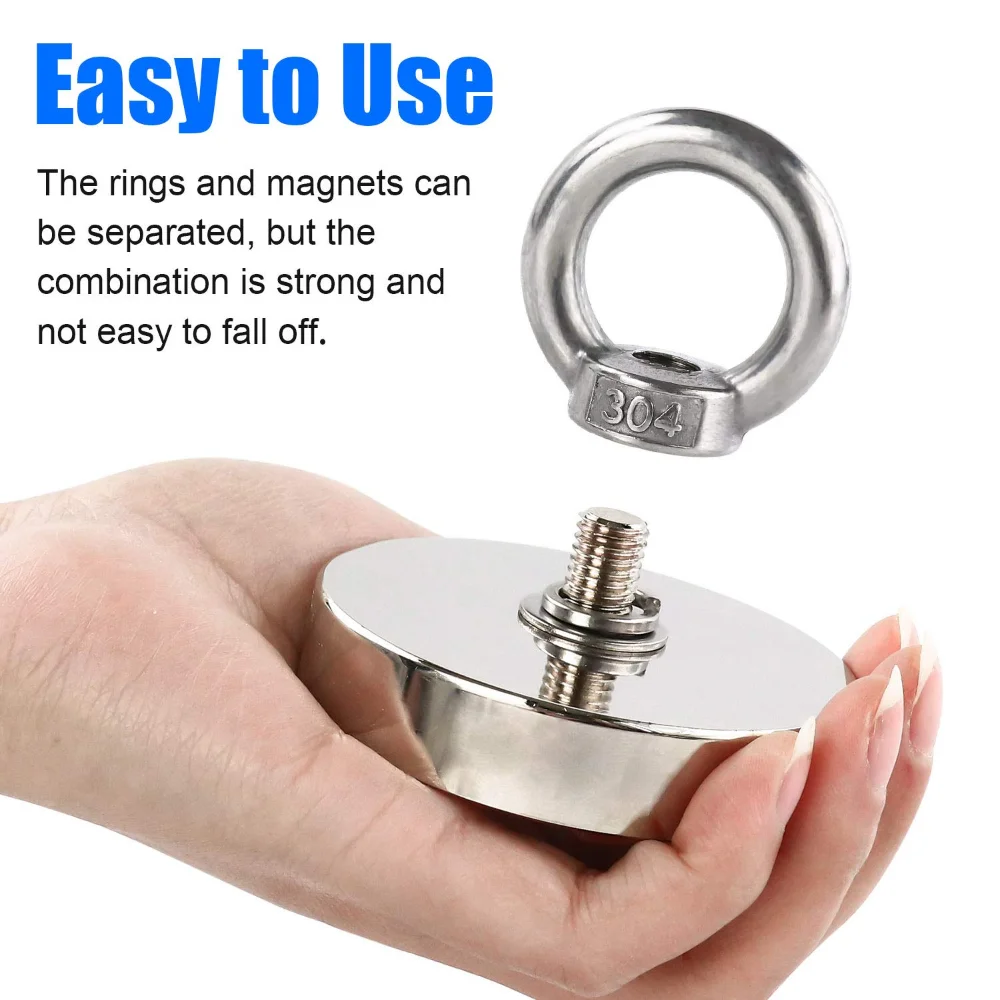 Superstarker Neodym-Angelmagnet, Haken N52, robuster Magnet mit Senkloch, Ringschraube, 16–42 mm, Bergungssucher-Magnete – Detail 3