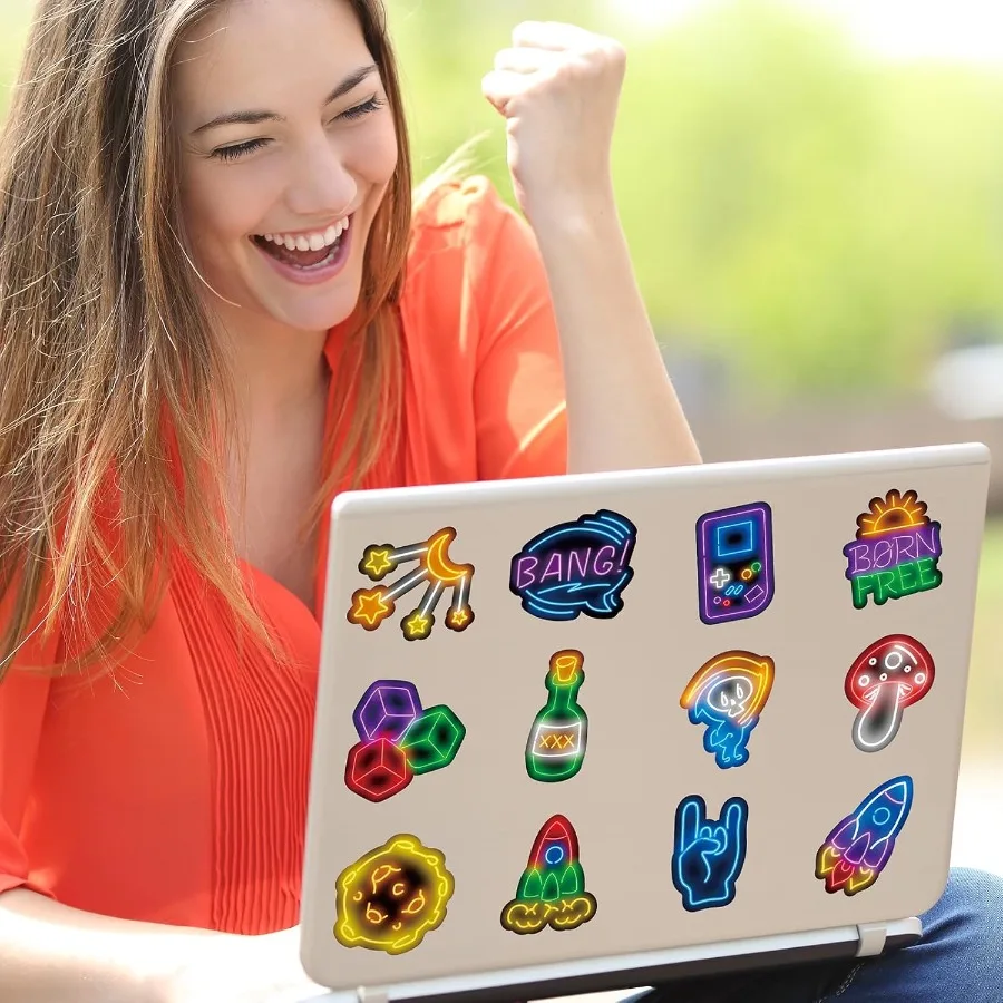 100 قطعة من ملصقات النيون اللطيفة الرائعة لمكافآت الفصول الدراسية ملصقات الفينيل المقاومة للماء مثالية لزجاجات المياه وأجهزة الكمبيوتر المحمولة وسكرابوكينغ Sk