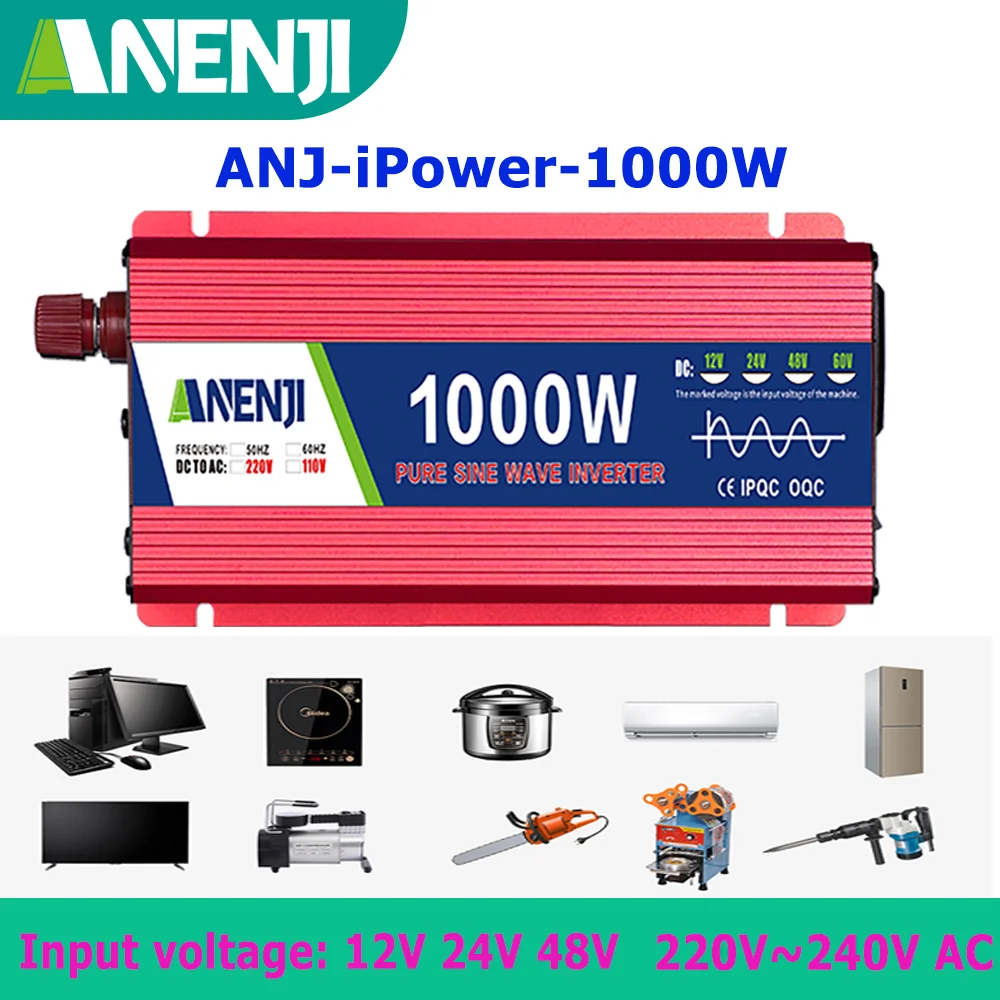 1000W Pure Sine Wave Inverter 12v 24v 48V~ 220V Converter Power Supply DC AC Voltage Adapter Module Transmission