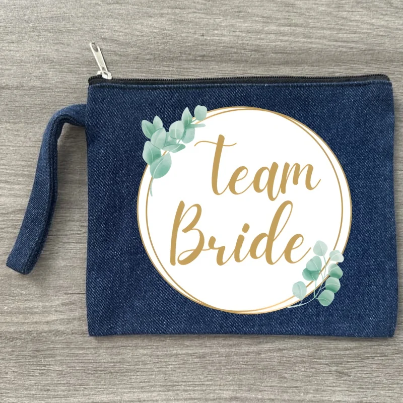 

Команда невесты девичник друзья подружка невесты свадебная вечеринка холст сумка для хранения многофункциональная джинсовая косметичка на молнии