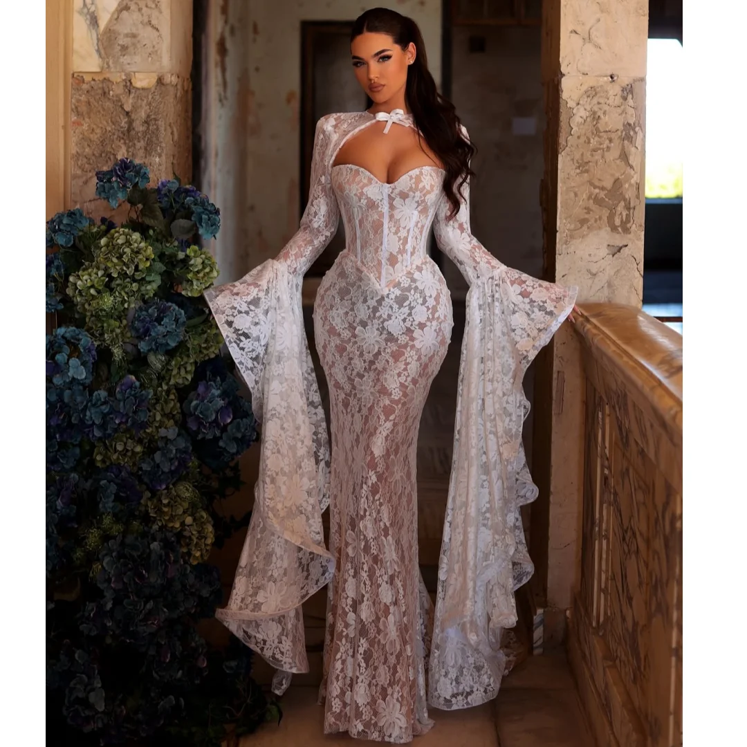 

Mermaid Wedding Dresses Woman Lace Corset Vestido de Novia Long Sleeves Jacket Elegant Reception Gown Customized Robe De Soirée