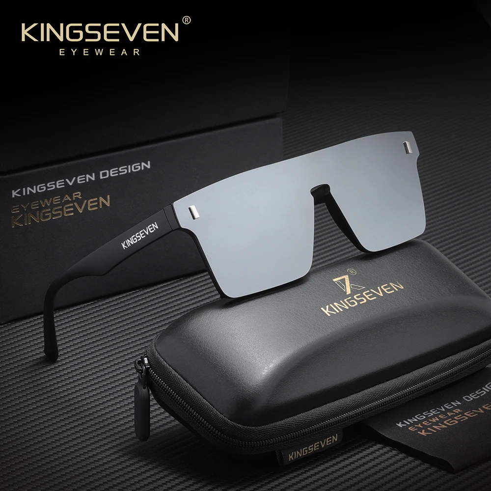 KINGSEVEN ماركة الموضة بدون شفة النظارات الشمسية النساء الرجال UV400 إطار مربع نظارات واقية قطعة واحدة عدسة الذكور القيادة النظارات