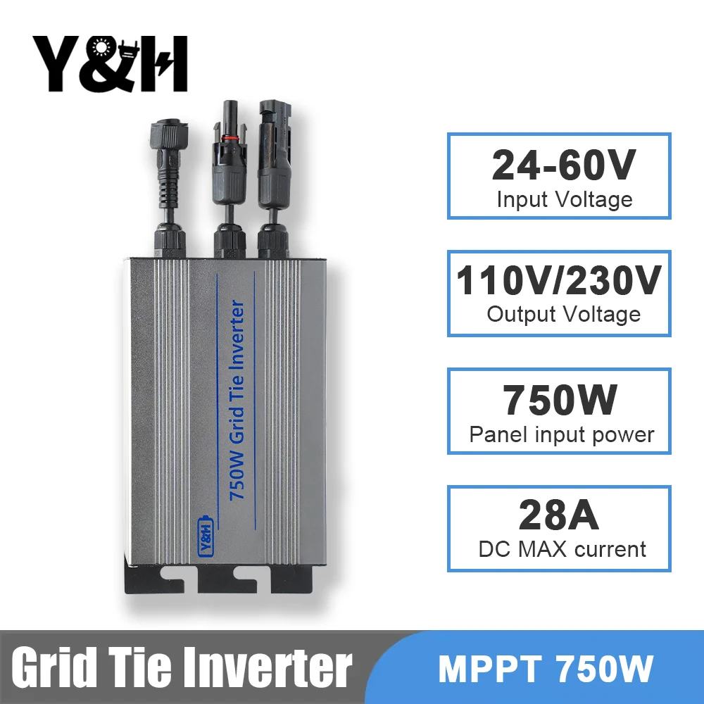 

Сетевой инвертор Y&H, 750 Вт MPPT, солнечный микроинвертор, вход 24-60 В переменного тока, 110 В/220 В, выход для солнечной фотоэлектрической сетевой системы, солнечная панель