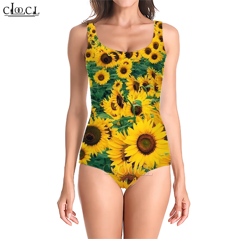 

CLOOCL Women Sunflower Print Swimsuit Swimming Sportswear Bathing Suit One-Piece Swimwear Romantic Elegance Monokini