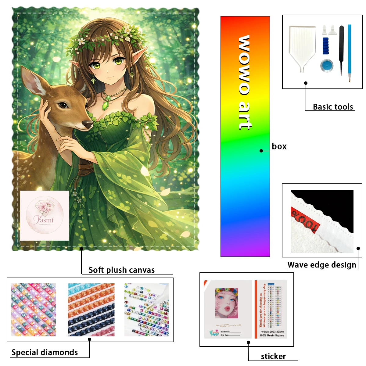 

【Yasmi Diamond Art】 Guardiana del Bosque 100% Resin Rhinestones Flocked Fabric with 3-4 Special Diamonds for Diamond Painting