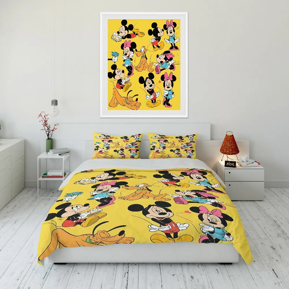 Disney Mickey Mouse Printed 3PC Bedding Set Duvet Cover 1 Duvet Cover 2 Pillowcases Adult and Children Bedding Set Luxury Gifts