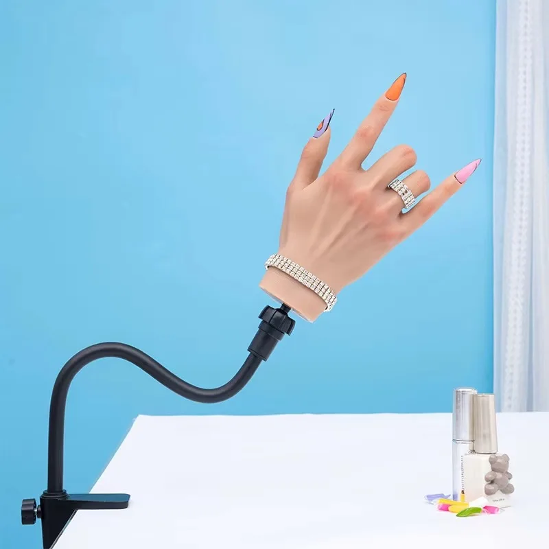 Practical Manicure Practice Hand Model, Detachable Fingers With Clamp Bracket Free Nail Tips For Nail Learners