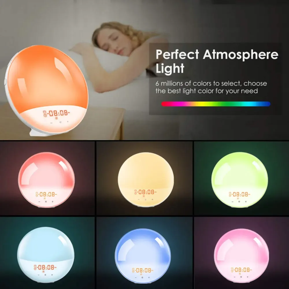 Smart Wake-Up Light Weekday Alarm Clock With 7 Colors Wall Electronic Watch Digital  Moment Bedroom Decoration Table Desk