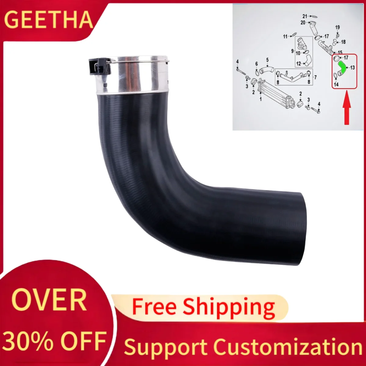 

Силиконовый шланг турбопроводной трубы охлаждающей жидкости, подходит для Volvo XC60 XC90 V90 S90 V60 S60 2017-2022 OEM: 32222071