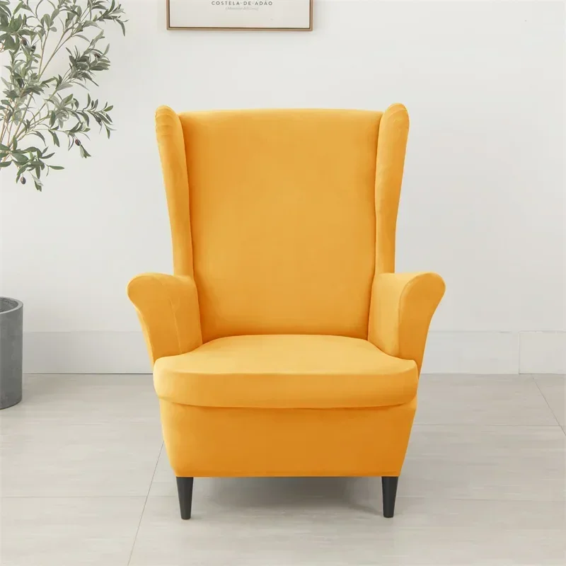 Velvet Wing Chair Cover Stretch Wingback Armchair Sofa Covers with Seat Cushion Cover Solid Sofa Slipcovers Kingback Sofa Covers
